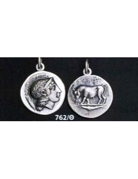 762/H silver didrachm coin of Thourion Athena and bull