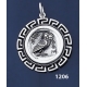 1206 Owl Of Wisdom Coin Pendant with Greek Key Pattern / Meander (L)