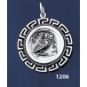 1206 Owl Of Wisdom Coin Pendant with Greek Key Pattern / Meander (L)