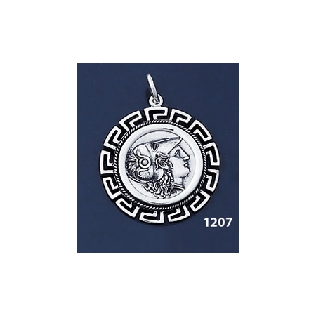 1207 Helmetted Athena Coin Pendant with Greek Key Pattern / Meander (L)