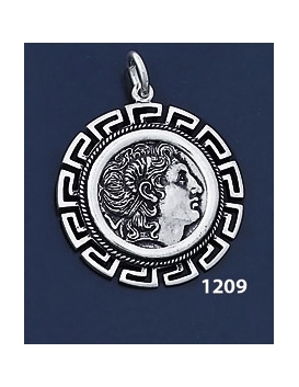 1209 Alexander The Great (Lysimachos) Coin Pendant with Greek Key Pattern / Meander (L)