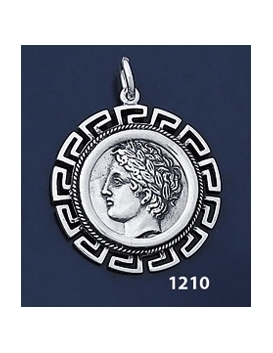 1210 Chalkidian League God Apollo Coin Pendant with Greek Key Pattern / Meander  (L)