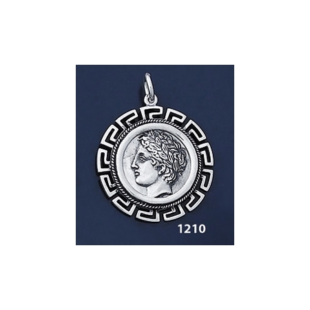 1210 Chalkidian League God Apollo Coin Pendant with Greek Key Pattern / Meander  (L)