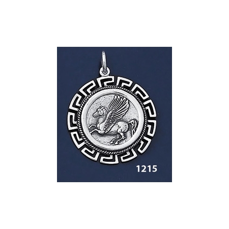 1215 Pegasi / Pegasus Coin Pendant with Greek Key Pattern / Meander (L)