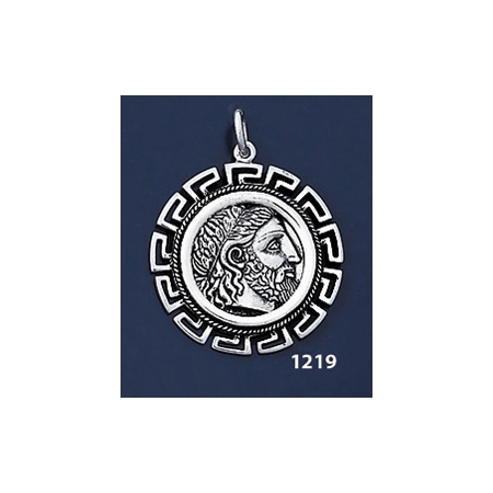 1219 Phillip II Macedon Depicting Zeus Coin Pendant with Greek Key Pattern / Meander  (L)