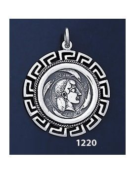 1220 Syracuse  Arethousa Coin Pendant with Greek Key Pattern / Meander    (L)