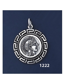 1222 Goddess Athena Coin Pendant with Greek Key Pattern / Meander (M)