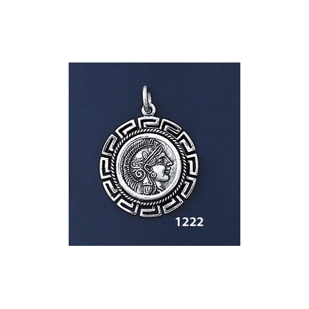 1222 Goddess Athena Coin Pendant with Greek Key Pattern / Meander (M)