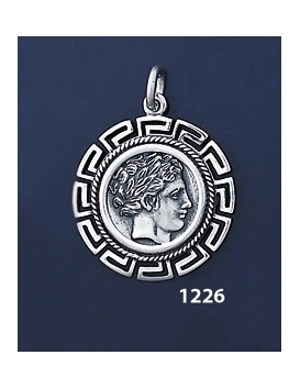 1226 Chalkidian League God Apollo Coin Pendant with Greek Key Pattern / Meander (M)