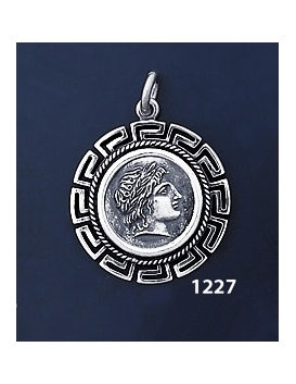 1227 Chalkidian League God Apollo Coin Pendant with Greek Key Pattern / Meander (M)