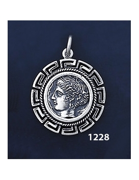 1228 Syracuse Arethousa/Artemis/Persephone Coin Pendant with Greek Key Pattern / Meander (M)