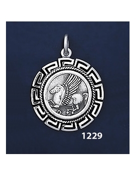 1229 Pegasi / Pegasus Coin Pendant with Greek Key Pattern / Meander (M)