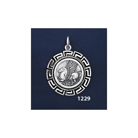 1229 Pegasi / Pegasus Coin Pendant with Greek Key Pattern / Meander (M)