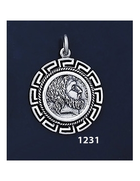 1231 Phillip II Macedon Depicting Zeus Coin Pendant with Greek Key Pattern / Meander  (M)