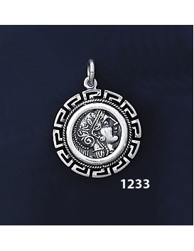 1233 Goddess Athena Coin Pendant with Greek Key Pattern / Meander (S)