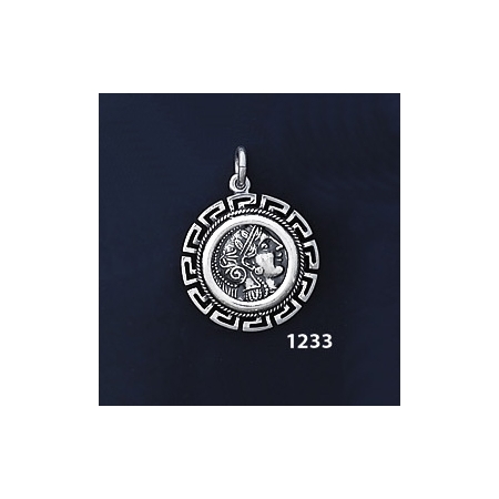 1233 Goddess Athena Coin Pendant with Greek Key Pattern / Meander (S)