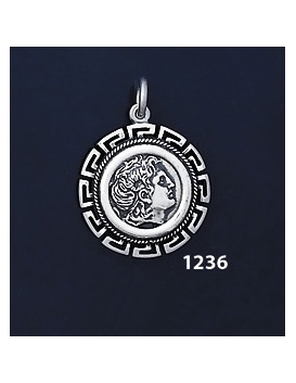 1236 Alexander The Great (Lysimachos) Coin Pendant with Greek Key Pattern / Meander (S)