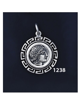 1238 Chalkidian League God Apollo Coin Pendant with Greek Key Pattern / Meander (S)