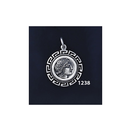 1238 Chalkidian League God Apollo Coin Pendant with Greek Key Pattern / Meander (S)