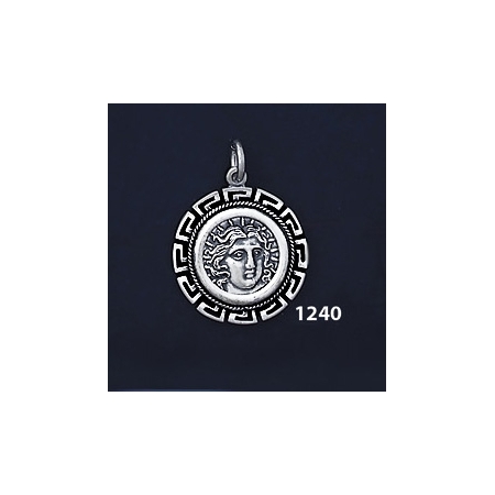 1240 Rhodes Island- Helios Ancient Sun God Coin Pendant with Greek Key Pattern / Meander (S)