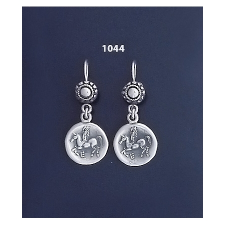 1044 Sterling Silver Corinthian Coin earrings depicting pegasus