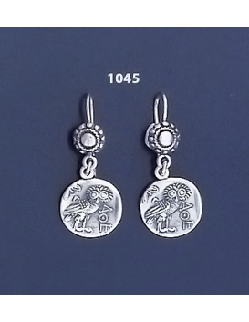 1045 Wise Owl silver tetradrachm coin earrings