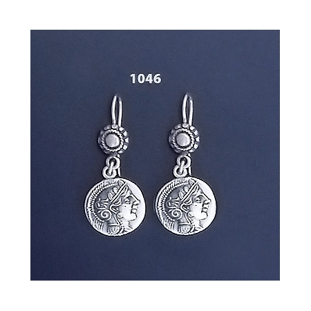 1046 Goddess Athena Silver Coin Earrings