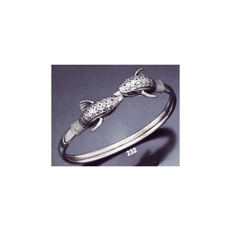 232 Double headed ornate sterling silver dolphins-heads bracelet