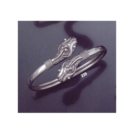 239 Double headed ornate sterling silver snake-heads bracelet