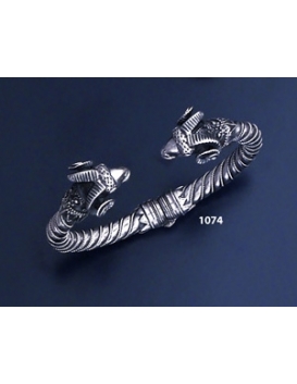 1074 Hand-coiled Ram's head torc bracelet (M)