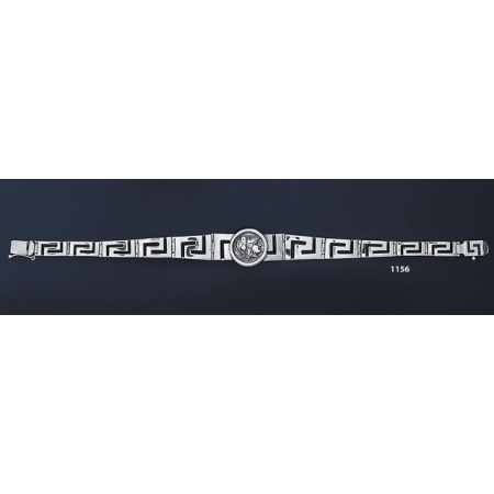 1156 Greek Key / Meander Silver Bracelet with Helmeted Athena Coin