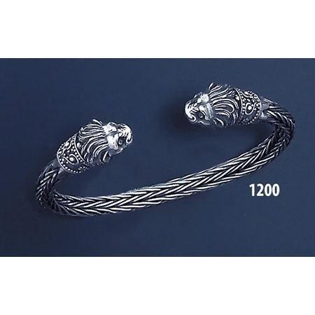 1200 Hand Braided Silver Lion Torc Bracelet
