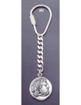 363 Silver Keyring with Phillip II Macedon coin depicting Zeus
