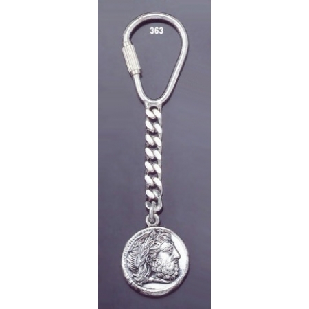 363 Silver Keyring with Phillip II Macedon coin depicting Zeus