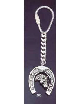 685 Silver Keyring with  Horse Shoe & Horse's  Head