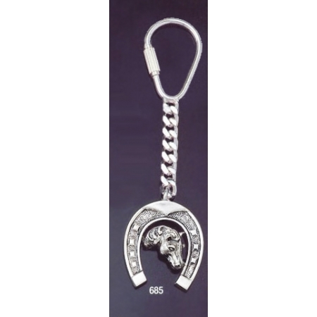 685 Silver Keyring with  Horse Shoe & Horse's  Head