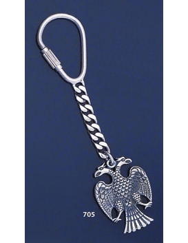 705 Silver Keyring with Thick Masonic Double-headed Eagle of Lagash