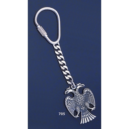 705 Silver Keyring with Thick Masonic Double-headed Eagle of Lagash
