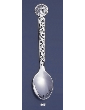 865 Silver Carved Spoon with Rhodes Island- Helios Ancient Sun God Coin