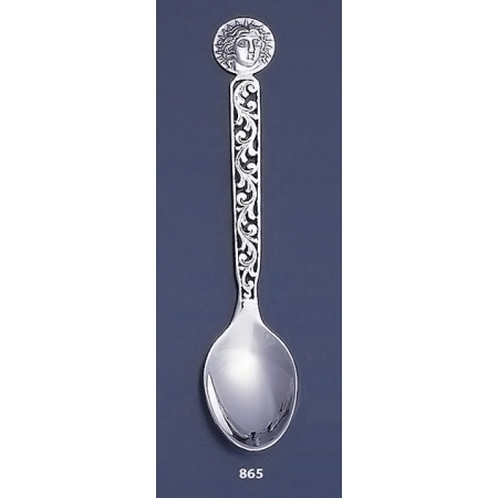 865 Silver Carved Spoon with Rhodes Island- Helios Ancient Sun God Coin