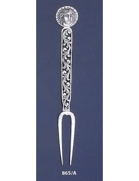 865/A Silver Carved Fork with Rhodes Island- Helios Ancient Sun God Coin