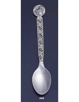 866 Silver Carved  Spoon with Owl Of Wisdom Coin
