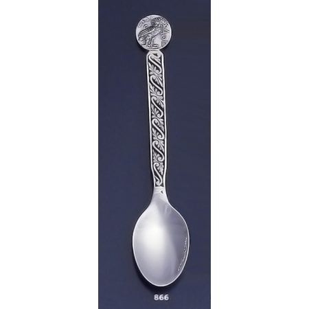 866 Silver Carved  Spoon with Owl Of Wisdom Coin