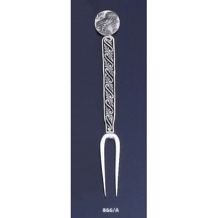 866/A Silver Carved Fork with Owl Of Wisdom Coin