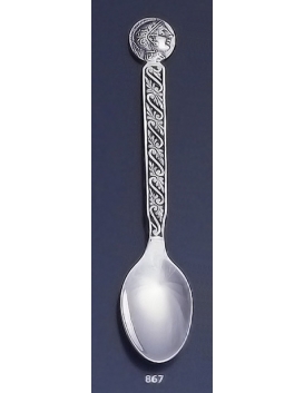 867 Silver Carved Spoon  with Goddess Athena Coin