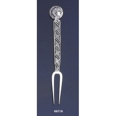 867/A Silver Carved Fork with Goddess Athena Coin