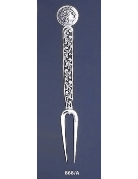 868/A Silver Carved Fork with Alexander The Great ( Lysimachos ) Coin
