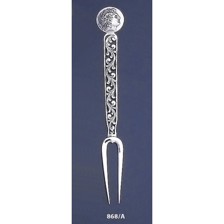 868/A Silver Carved Fork with Alexander The Great ( Lysimachos ) Coin
