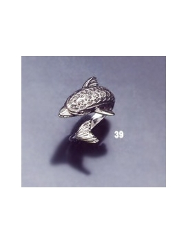 39 Large sterling silver dolphin torc ring