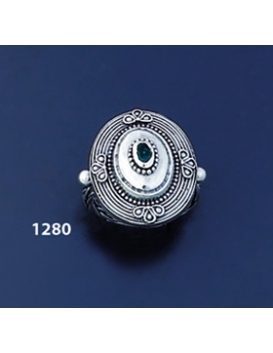 1280 Hellenistic Braided Silver Band Ring with Emerald